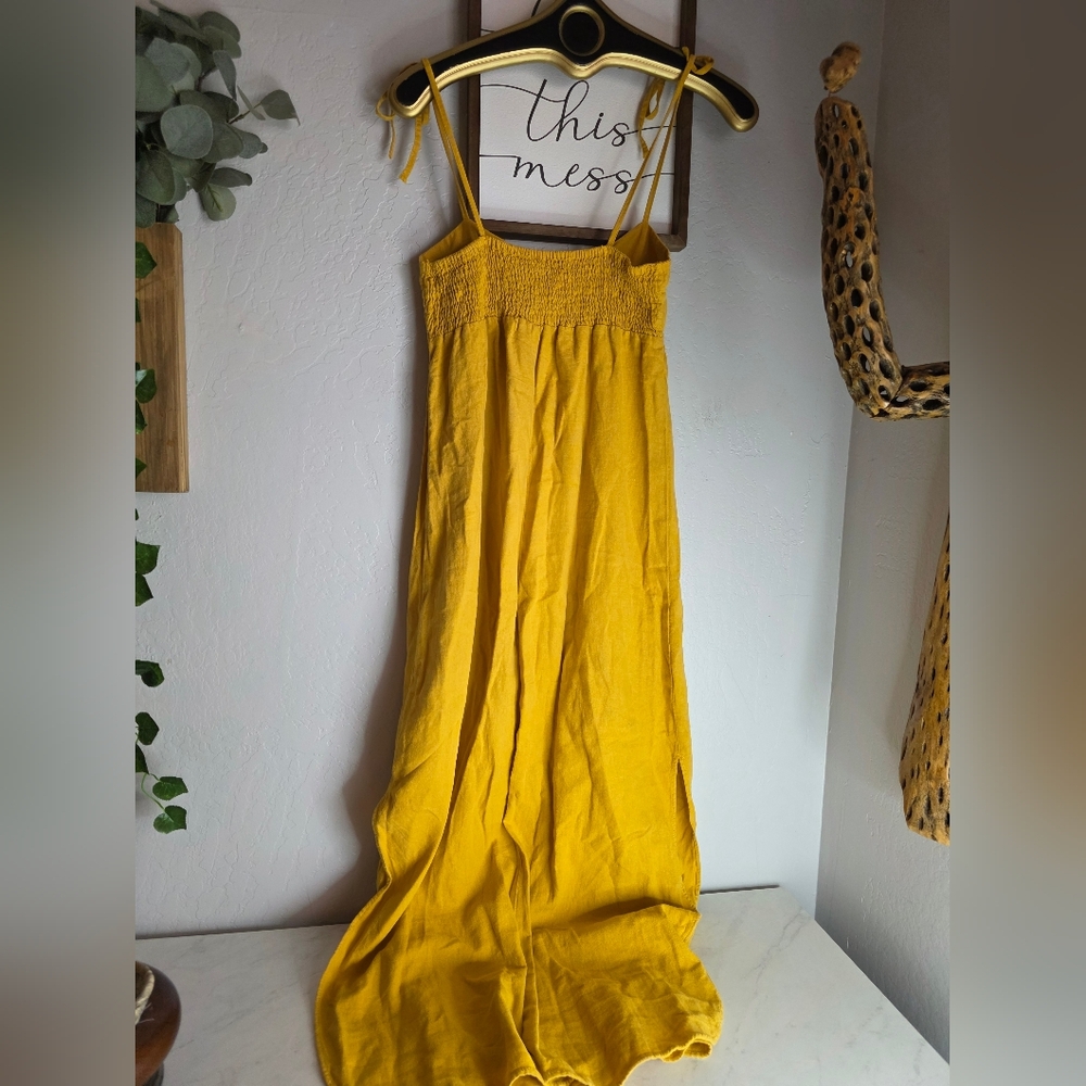 Zara Strappy Linen Blend Mustard Yellow Midi Dress Size XS - Picture 5 of 9